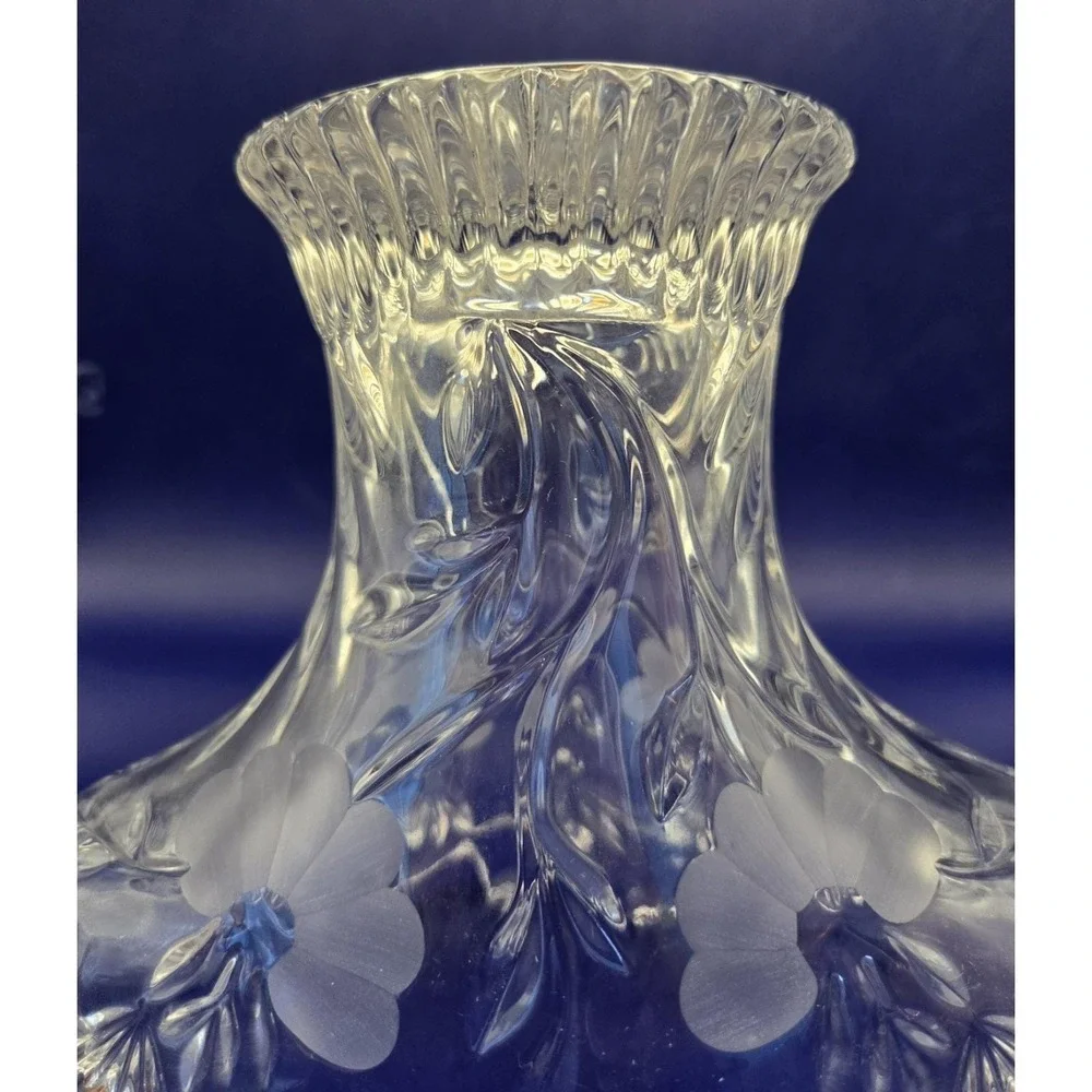 VTG‎ Crystal Vase Princess House Frosted Floral, Ruffled Flared Rim 1970 B#22